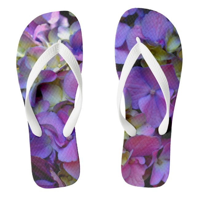Elegant deep purple pink magenta floral hydrangeas flip flops (Footbed)