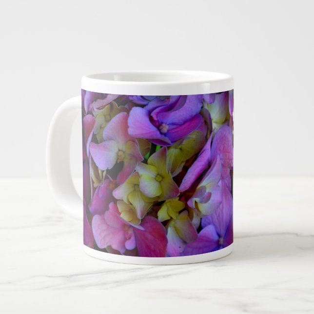 Elegant deep purple pink magenta floral hydrangeas large coffee mug (Front Left)