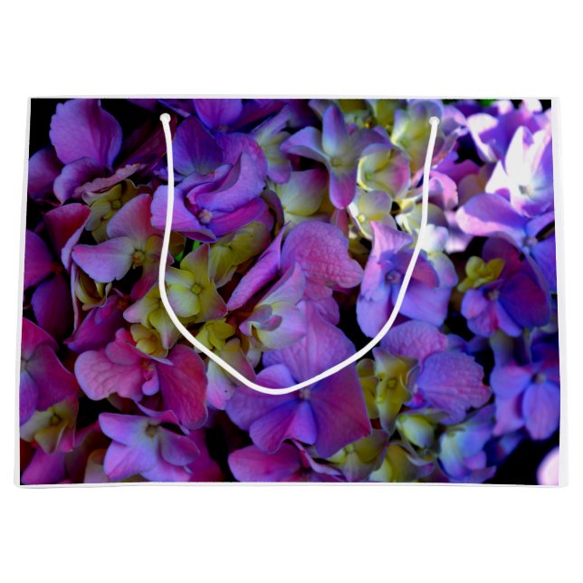 Elegant deep purple pink magenta floral hydrangeas large gift bag (Front)