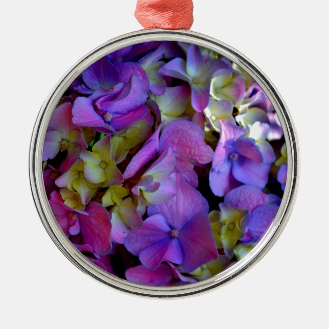 Elegant deep purple pink magenta floral hydrangeas metal tree decoration (Front)