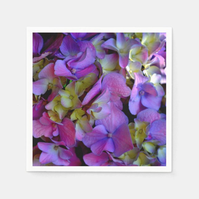 Elegant deep purple pink magenta floral hydrangeas napkin (Front)