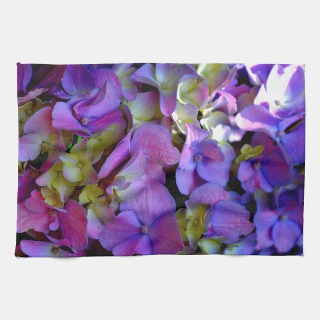 Elegant deep purple pink magenta floral hydrangeas tea towel (Horizontal)