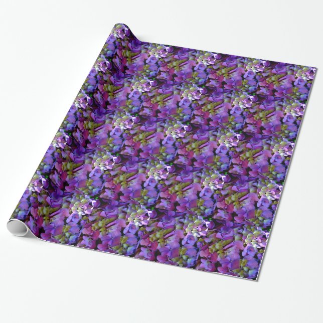 Elegant deep purple pink magenta floral hydrangeas wrapping paper (Unrolled)