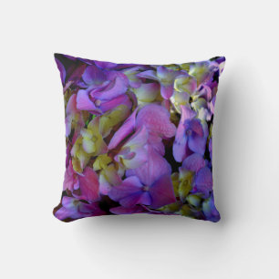 Elegant deep purple pink magenta hydrangeas floral cushion
