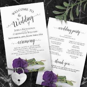 Elegant Deep Purple Rose Budget Wedding Program