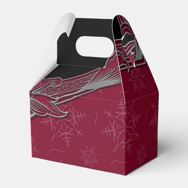 Elegant Deep Red and Black Winter Wedding Favour Box (Front Side)