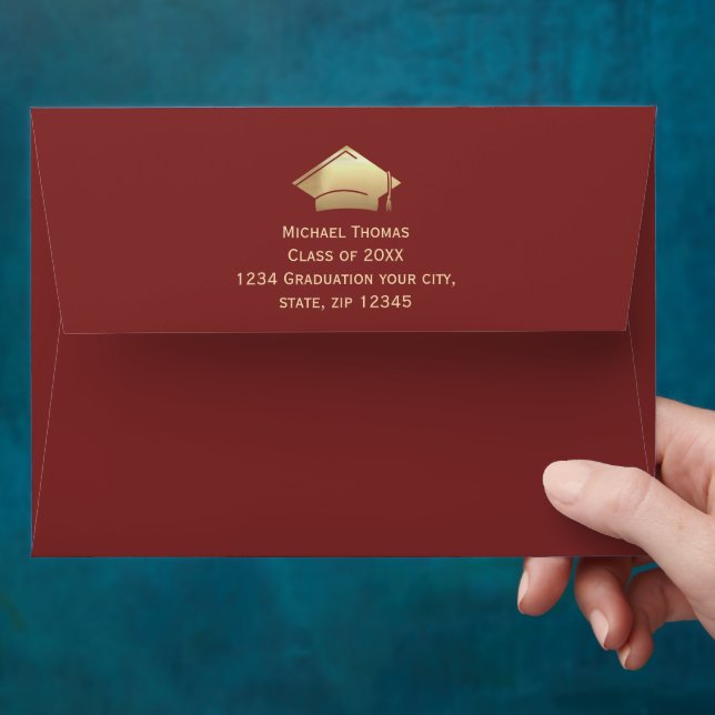 Elegant Deep Red and Gold Graduation Envelope (Hand)