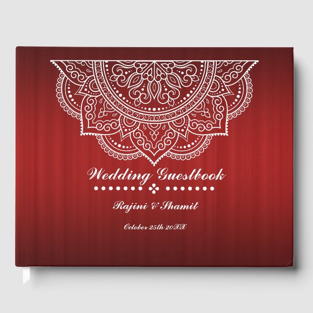 Elegant Deep Red Burgundy Paisley Mandala Guest Book (Front)