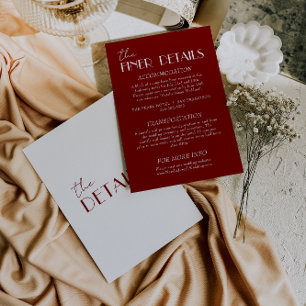 Elegant Deep Red Burgundy White wedding Details   Enclosure Card
