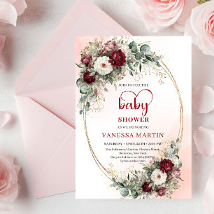 Elegant Deep Red Eucalyptus Baby Shower Invitation