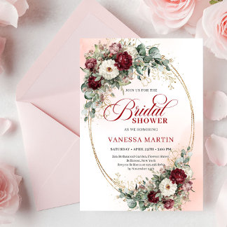 Elegant Deep Red Eucalyptus Bridal Shower Invite
