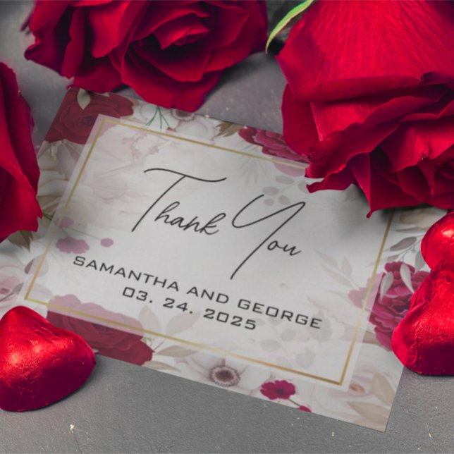 Elegant Deep Red Floral Thank You Card (Creator Uploaded)