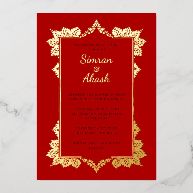 Elegant deep red indian wedding invitation (Front)