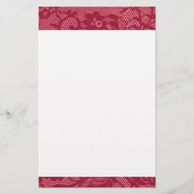 Elegant Deep Red Lace Border  Romantic Stationery (Front)