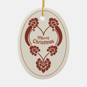 Elegant deep red ornamental Christmas heart CC1069 Ceramic Tree Decoration