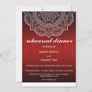 Elegant Deep Red Paisley Indian Rehearsal Dinner Invitation