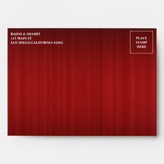 Elegant Deep Red Paisley Indian Wedding Invitation Envelope (Front)