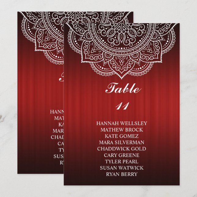 Elegant Deep Red Paisley Wedding Seating Chart Invitation (Front/Back)