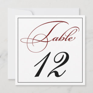 Elegant Deep Red Script Table Number Cards