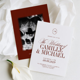 Elegant Deep Red Terracotta Photo Wedding Invitation