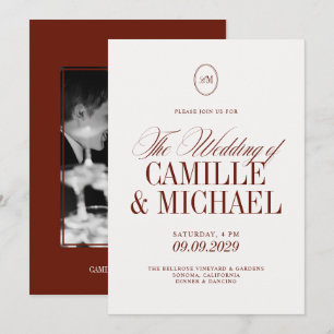 Elegant Deep Red Terracotta Photo Wedding Invitation