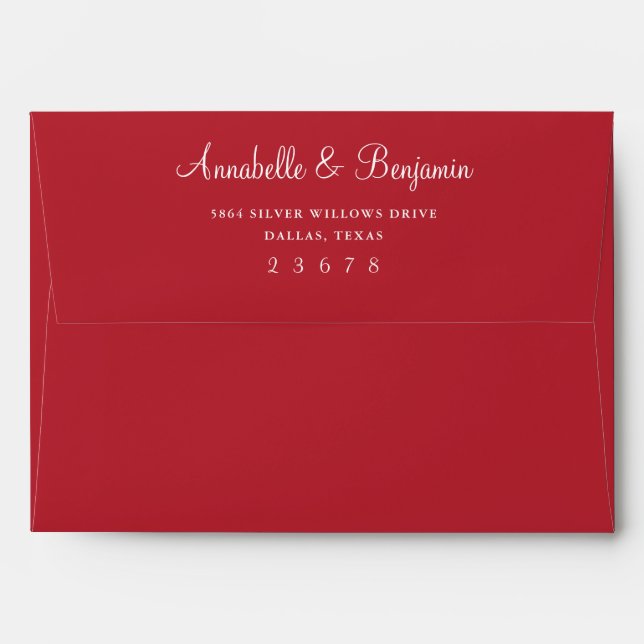 Elegant Deep Red Watercolor Wedding Custom Name Envelope (Back (Top Flap))