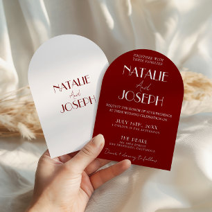 Elegant Deep Red White Burgundy Arched Wedding Invitation