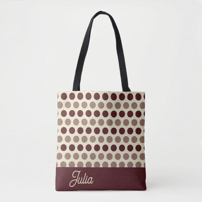 Elegant Deep Red Wine Polka Pattern Personalised Tote Bag (Front)
