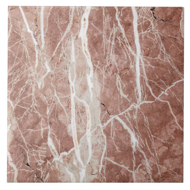Elegant Deep Rose and White Marble Tile (Front)
