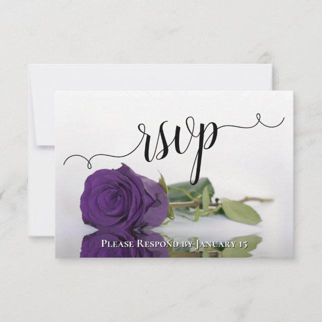 Elegant Deep Royal Purple Rose Reflections Wedding RSVP Card (Front)