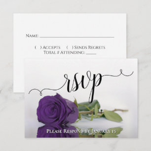 Elegant Deep Royal Purple Rose Reflections Wedding RSVP Card