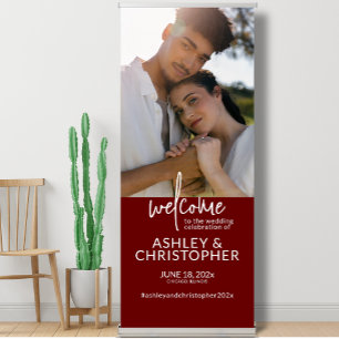 Elegant Deep Ruby Red Photo Wedding Welcome Retractable Banner