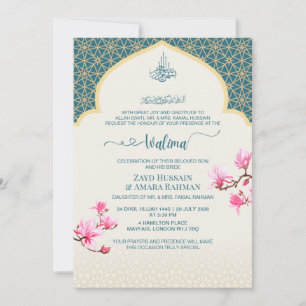 Elegant Deep Teal Walima Invitation with Magnolias