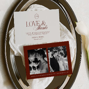 Elegant Deep Terracotta Red 2 Photo Wedding  Thank You Card