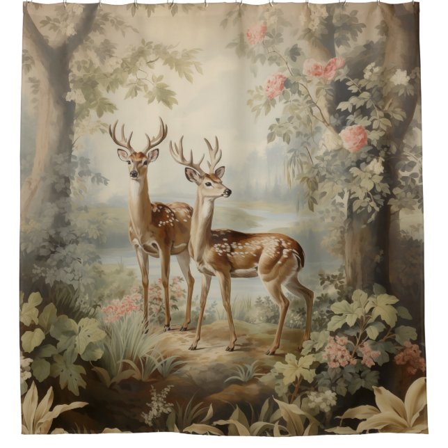 Elegant Deer Antique Woodland Wildlife Shower Curtain (Front)