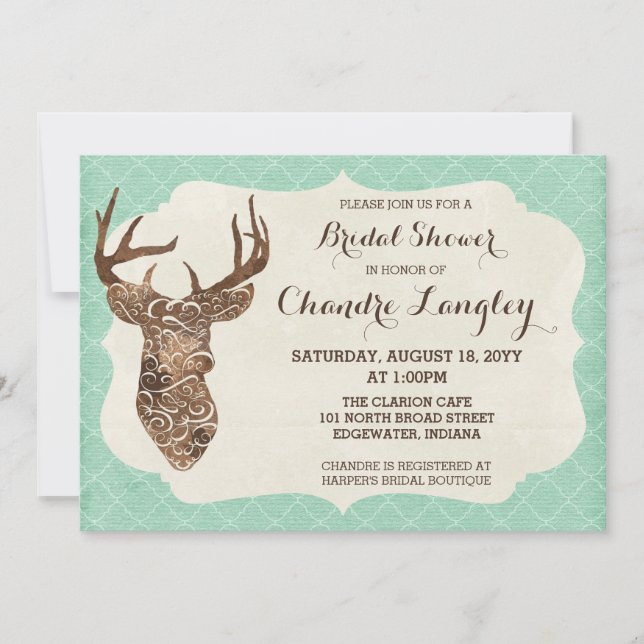 Elegant Deer Antlers Rustic Country Bridal Shower Invitation (Front)