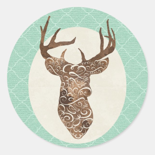 Elegant Deer Antlers Rustic Country Wedding Classic Round Sticker (Front)