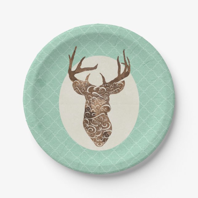 Elegant Deer Antlers Rustic Country Wedding Paper Plate (Front)