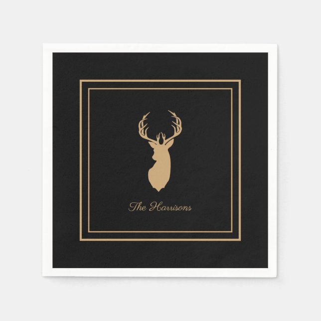 Elegant Deer Black & Tan Farmhouse Style Napkin (Front)