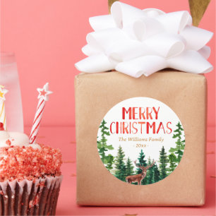 Elegant Deer Christmas Family Name Classic Round Sticker