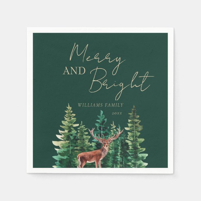 Elegant Deer Christmas Family Name Napkin (Front)