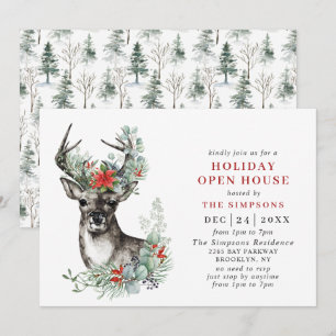 Elegant Deer Christmas HOLIDAY OPEN HOUSE Invitation