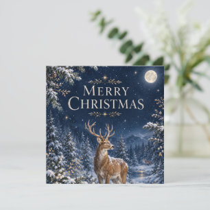 Elegant Deer Christmas, Vintage Woodland Engraving Card