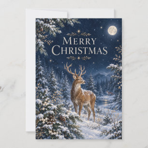 Elegant Deer Christmas, Vintage Woodland Engraving Card