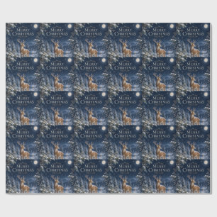 Elegant Deer Christmas, Vintage Woodland Engraving Wrapping Paper