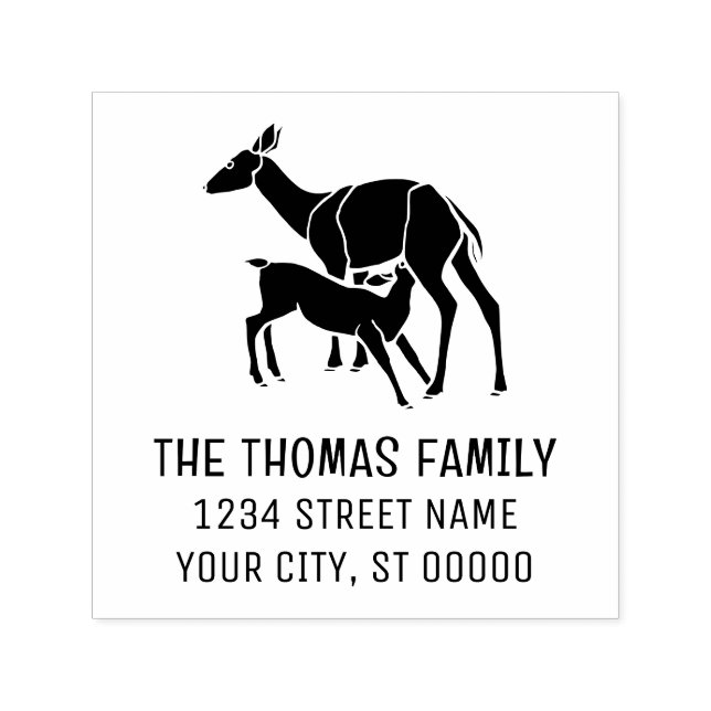 Elegant Deer Doe Feeding Fawn Name Address Self-inking Stamp (Design)
