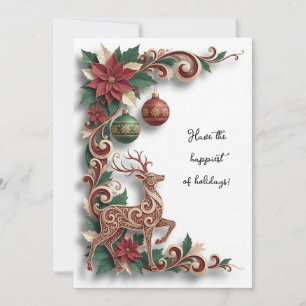 Elegant Deer Filigree Christmas Holiday Flat Card