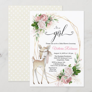 Elegant Deer Girl Woodland Baby Shower Invitation