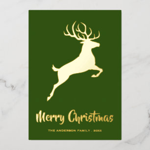 Elegant Deer Green & Gold Foil Holiday Card
