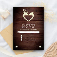 Elegant Deer Heart Rustic Wood RSVP